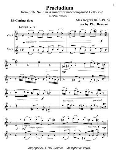 Praeludium - Reger- Bb Clarinet duet (arr. Phil Beaman)