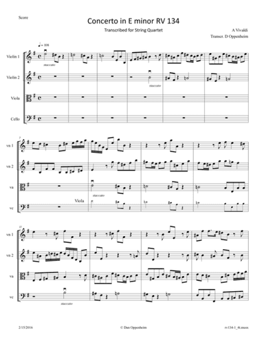 Vivaldi: Concerto in E minor RV 134 movement 1 Arr. for String Quartet (arr. D Oppenheim)