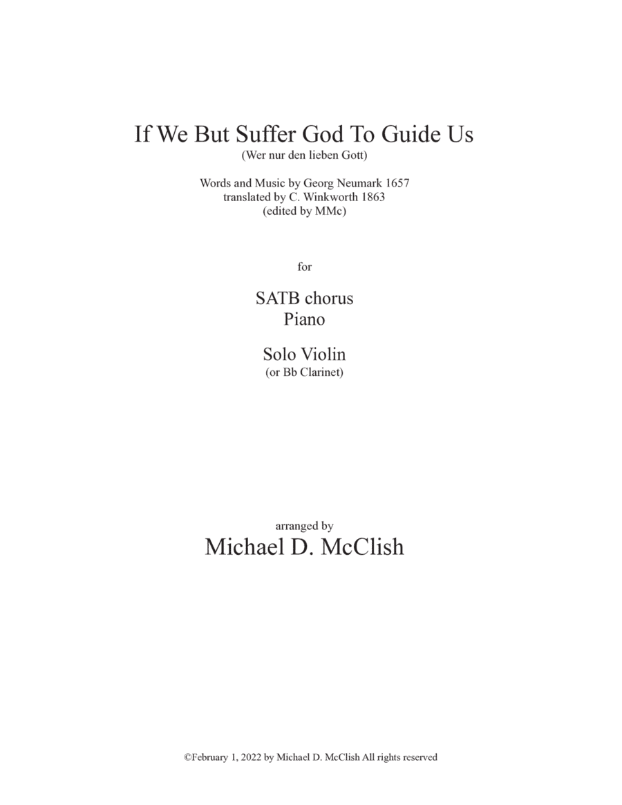 If We But Suffer God To Guide Us(Wer nur den lieben Gott) (arr. Michael D. McClish)