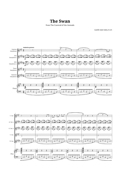 The Swan by Saint-Saëns for Sax Quintet and Piano (arr. Langanho)