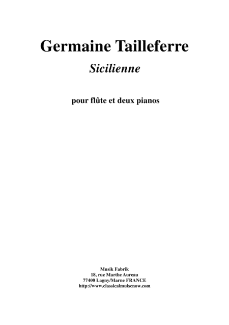 Germaine Tailleferre: Sicilienne for flute and two pianos