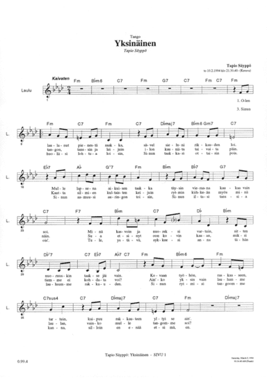 Yksinäinen – The Lonely One (tango)