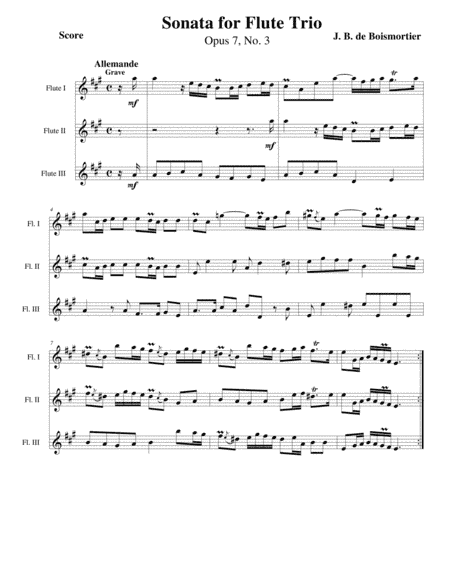 Flute Sonata, Opus 7 No 3 (arr. Gary Bricault)