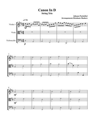 Canon In D String Trio-Violin Viola and Cello (arr. Abraham Maduro)