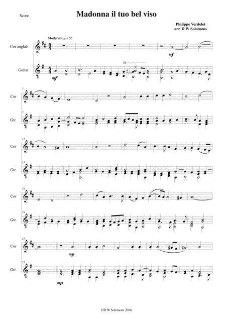 Madonna il tuo bel viso for cor anglais and guitar (arr. David Warin Solomons)