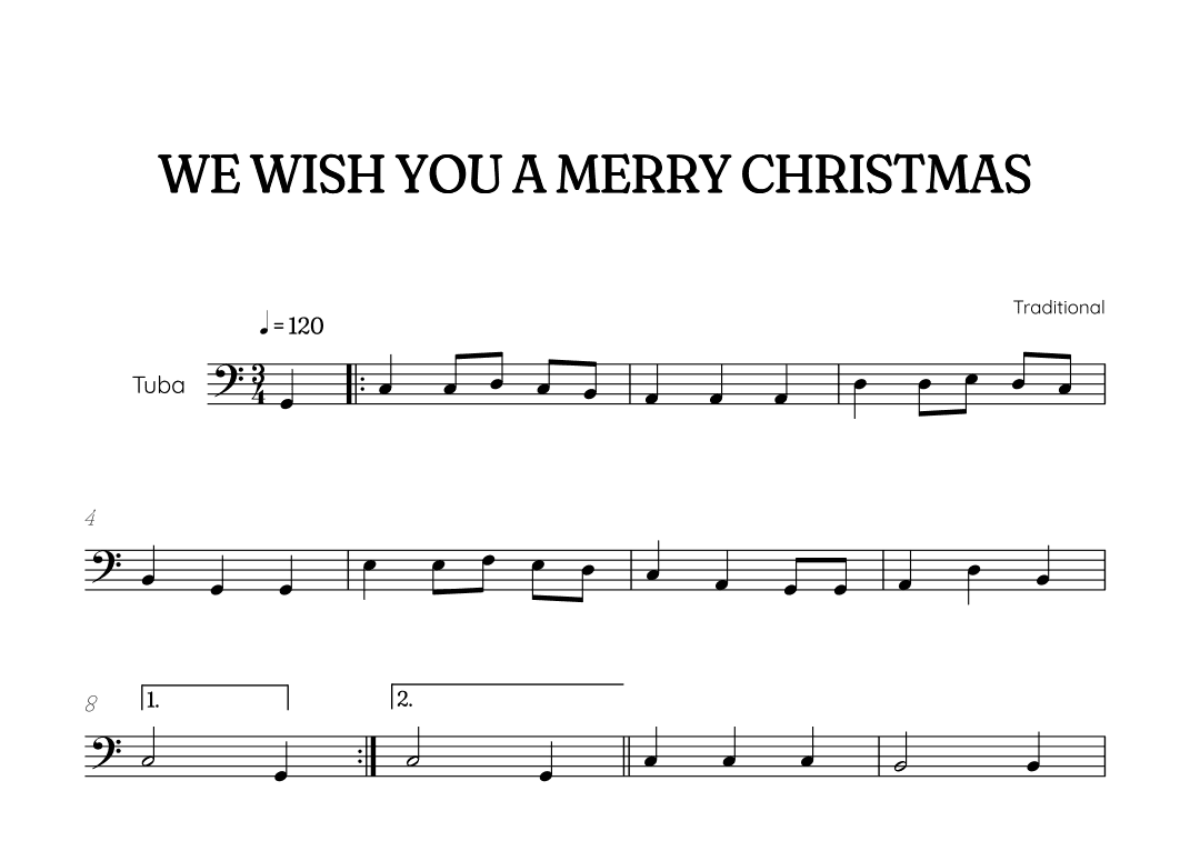 We Wish You a Merry Christmas for tuba • easy Christmas sheet music (arr. Benzaiten Editions)