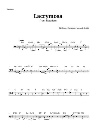 Lacrymosa from Requiem by Mozart for Bassoon (arr. Langanho)