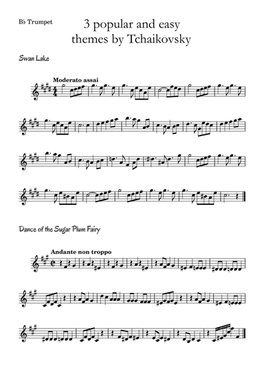3 popular and easy themes by Tchaikovsky with accompaniment and chord symbols for B? Trumpet (arr. Leyandder Trustworthy)