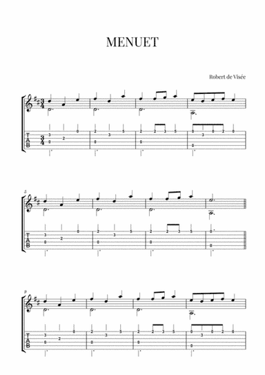 Robert de Visée - Menuet (Easy Classical Guitar with Tabs) (arr. Cadenza Editions)