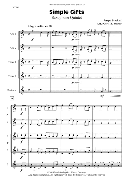 Simple Gifts (arr. Gert Th. Walter)