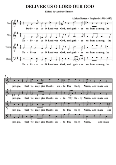 Deliver Us O Lord Our God A Cappella SATB (arr. Edited by Andrew Emmet)