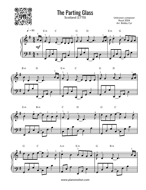 The Parting Glass (Piano Solo) (arr. Bobby Cyr)