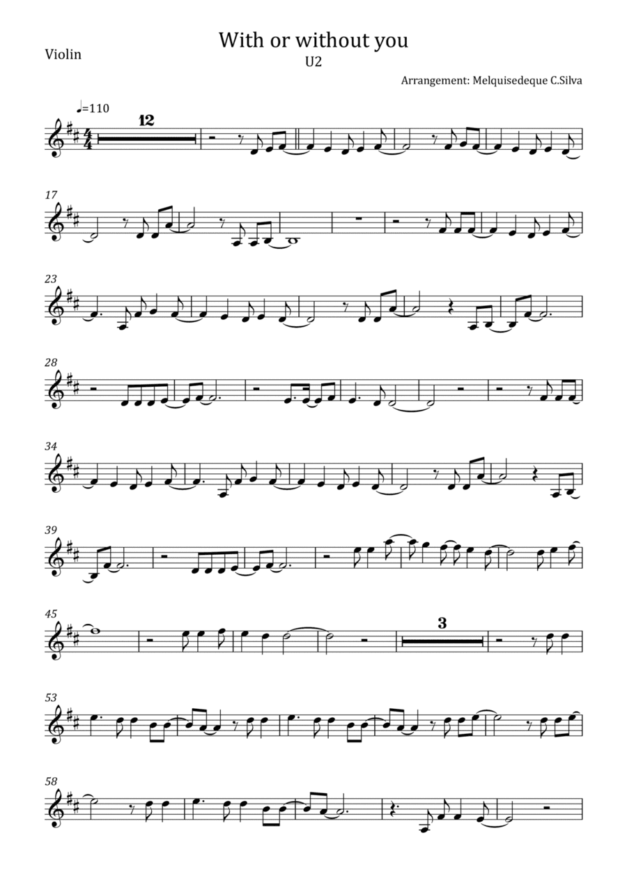 With Or Without You (arr. Melquisedeque C.Silva)