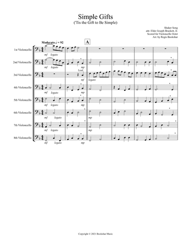 Simple Gifts ('Tis the Gift to Be Simple) (F) (Violoncello Octet) (arr. Regis Bookshar)