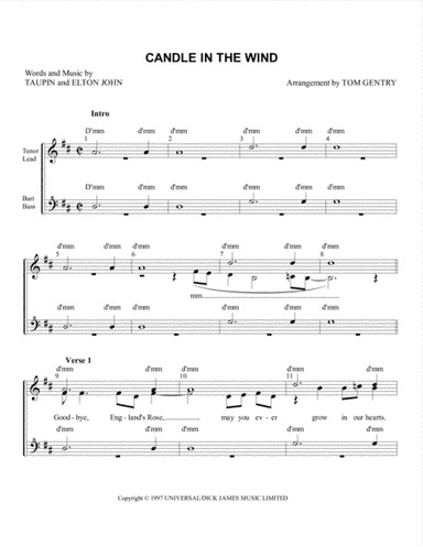 Candle In The Wind (goodbye England's Rose) (arr. Tom Gentry)