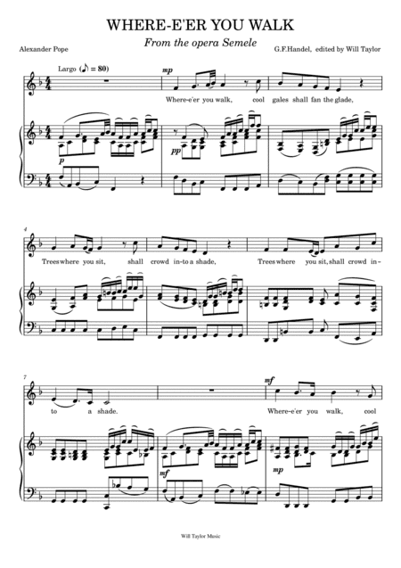 WHERE E'ER YOU WALK (low voice) (arr. Will Taylor)