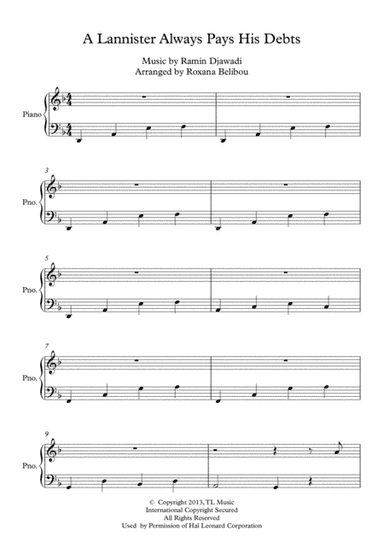 A Lannister Always Pays His Debts (arr. Roxana Belibou)