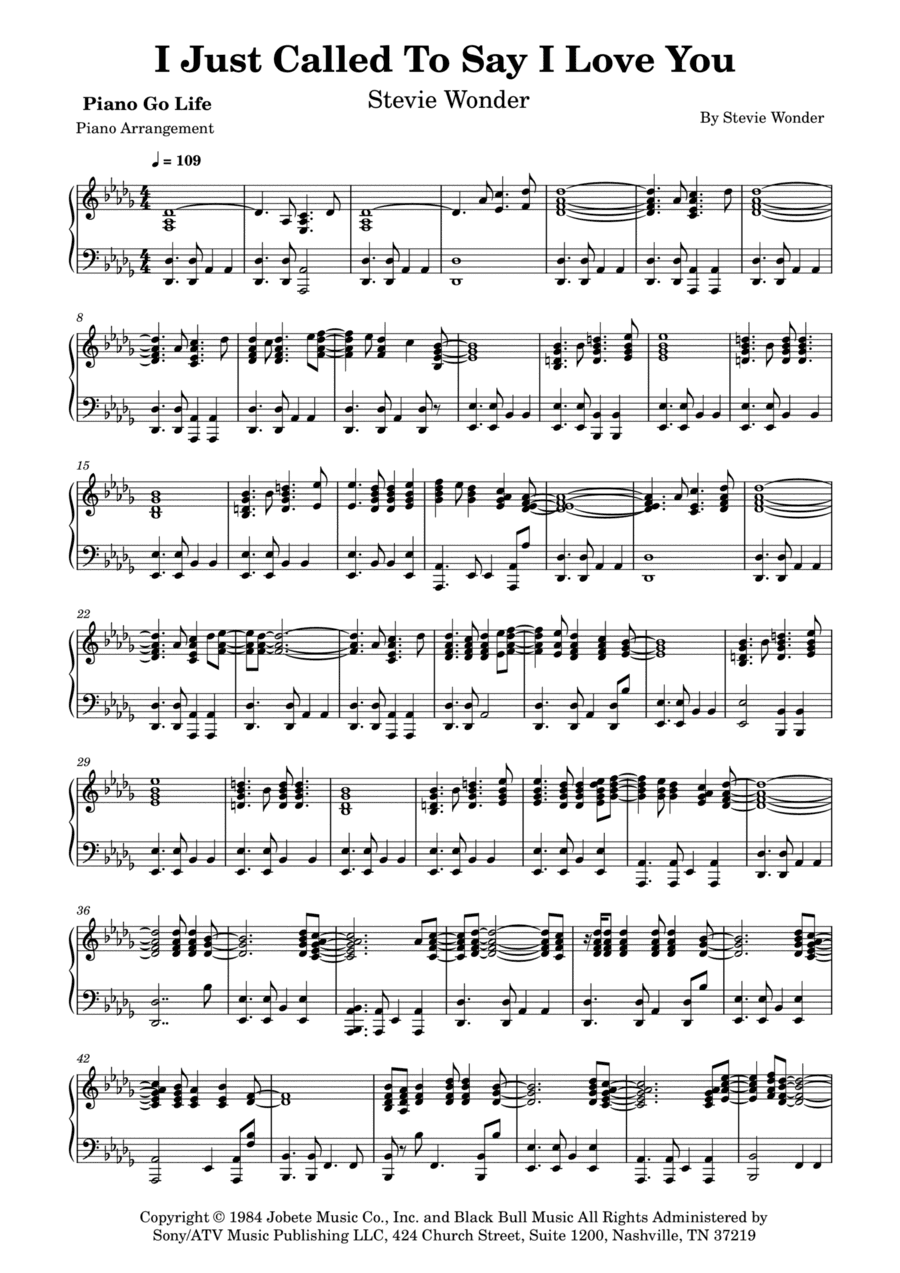 I Just Called To Say I Love You (arr. Piano Go Life)