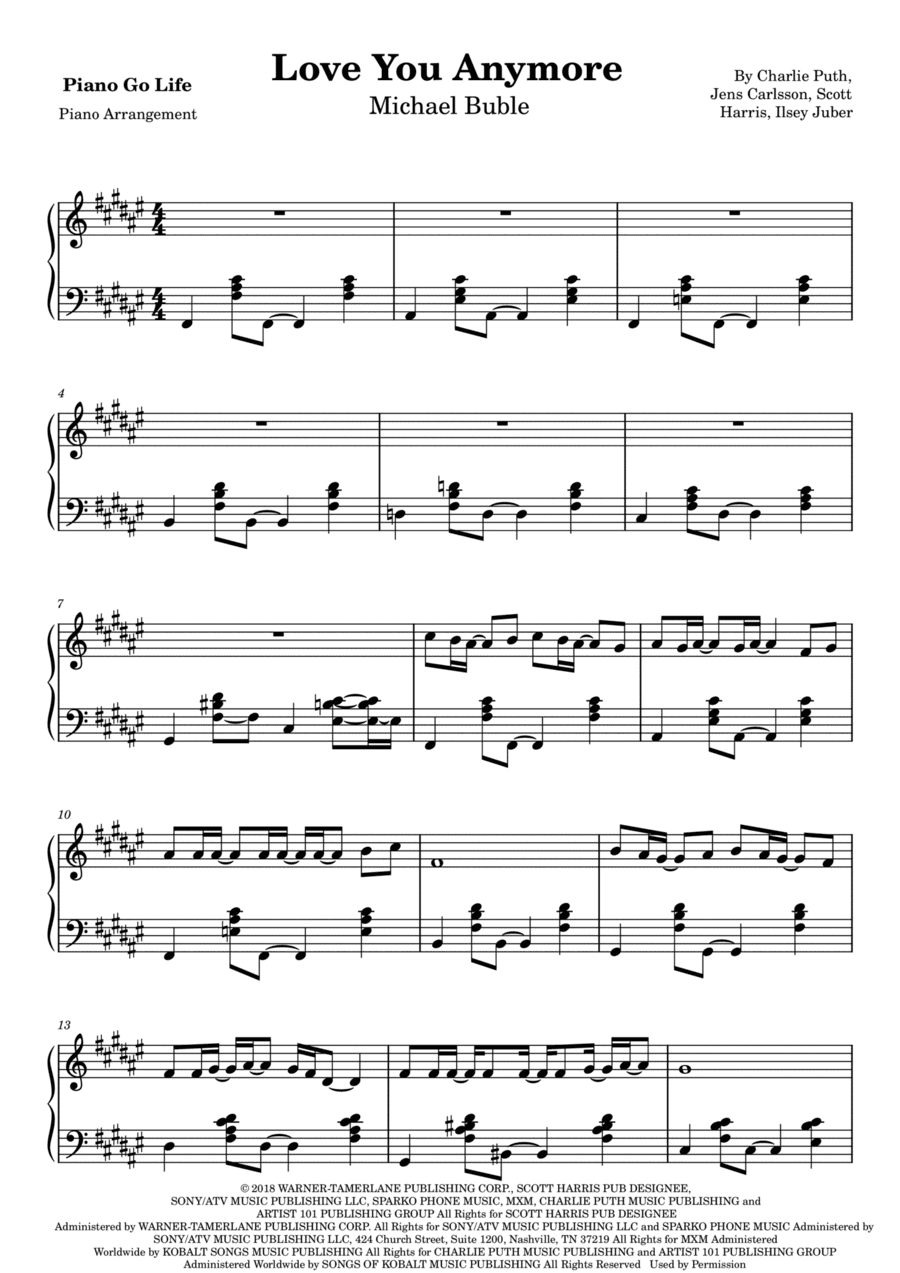 Love You Anymore (arr. Piano Go Life)