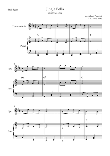 Jingle Bells (Christmas Song) for Trumpet in Bb Solo and Piano Accompaniment with Chords (arr. Fabio Britto)