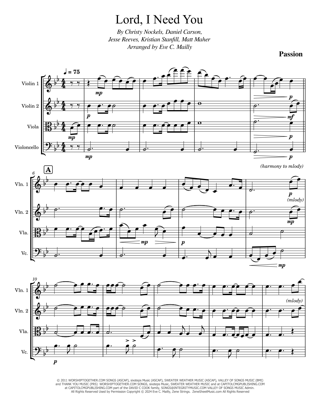 Lord, I Need You (arr. Eve C. Mailly - Zene Strings)