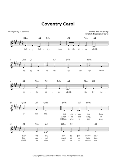 Coventry Carol (Key of D-Sharp Minor) (arr. R. Salvario)
