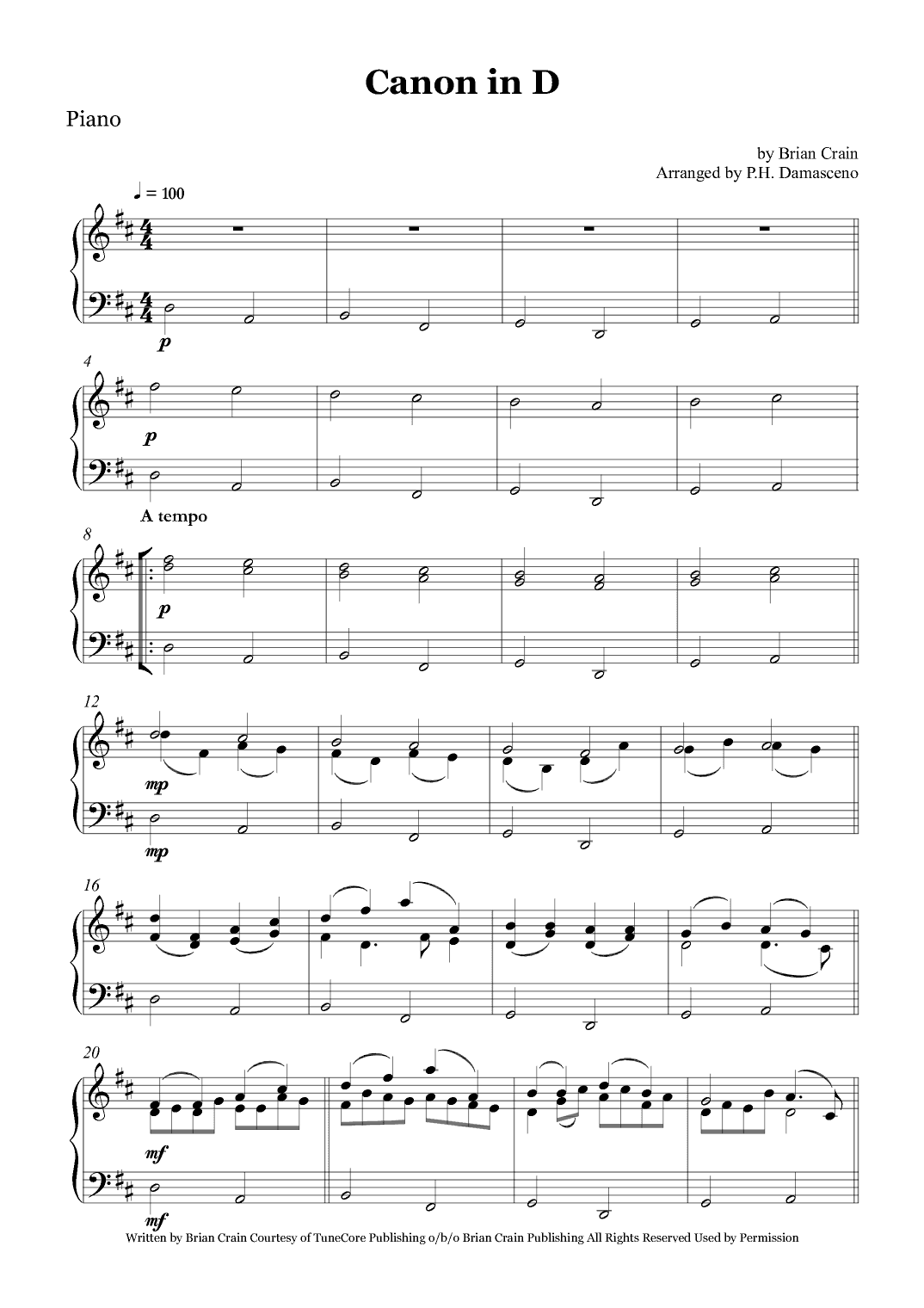 Canon In D (arr. Arranged by P.H. Damasceno)