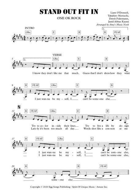 Stand Out Fit In (arr. Amy's Music Nook)