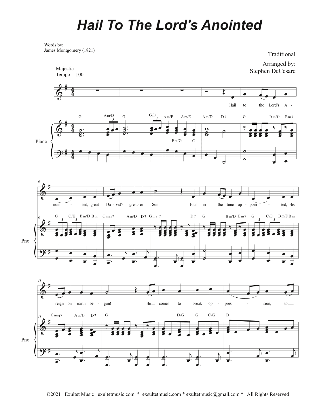 Hail To The Lord's Anointed (Vocal solo) - Piano accompaniment) (arr. Stephen DeCesare)