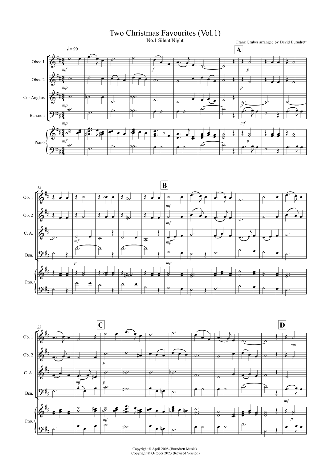 2 Christmas Favourites for Double Reed Quartet (volume one) (arr. David Burndrett)