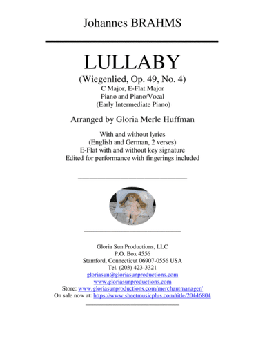 Brahms Lullaby, C/E-flat maj., Easy Intermed. Pno & P/Voc, Eng/Ger (arr. Gloria Merle Huffman)