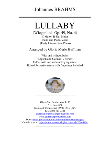 Brahms Lullaby, C/E-flat maj., Easy Intermed. Pno & P/Voc, Eng/Ger (arr. Gloria Merle Huffman)