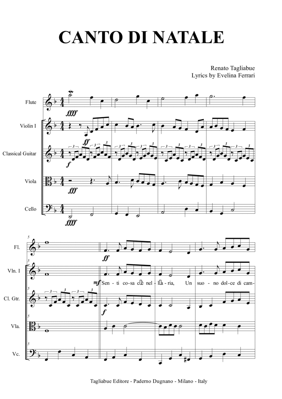 CANTO DI NATALE - For Soprano or Tenor and mix quintet - With parts