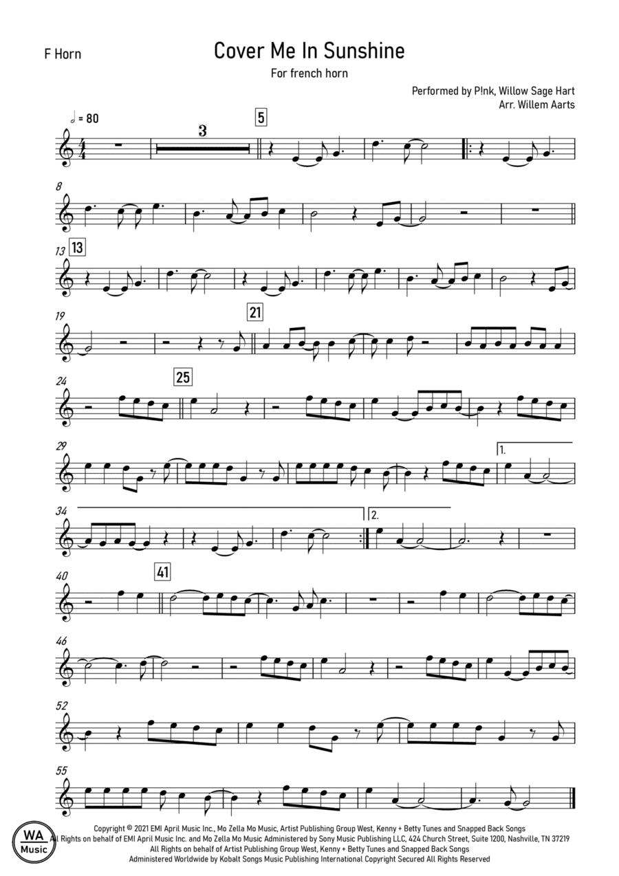 Cover Me In Sunshine (arr. Willem Aarts)