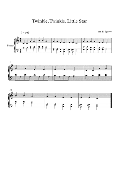Twinkle, Twinkle, Little Star, For Easy Piano