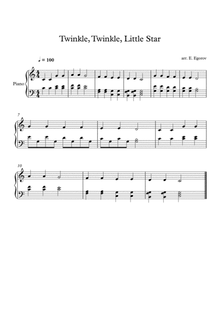 Twinkle, Twinkle, Little Star, For Easy Piano