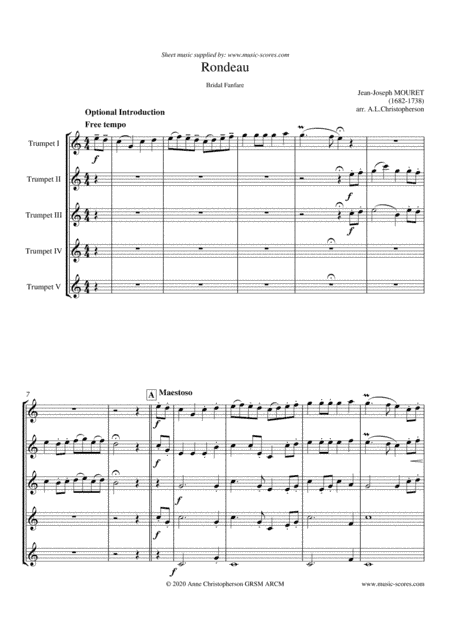 Rondeau - Bridal Fanfare - Trumpet Quintet - Concert Bb major (arr. Anne L Christopherson GRSM ARCM)