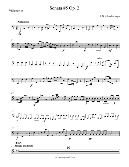 Sonata #5, Op. 2 for String Quartet (arr. theupperstaff.com)