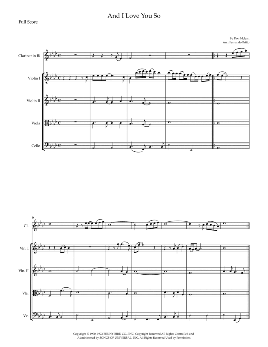 And I Love You So (arr. Fernando Britto)
