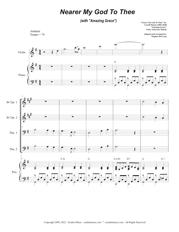 Nearer My God To Thee (with "Amazing Grace") (Brass Quartet and Piano - Alternate Version) (arr. Stephen DeCesare)