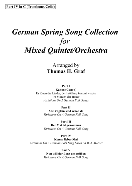 German Spring Song Collection - 5 Concert Pieces - Multiplay - Part 4 in C (arr. Thomas H. Graf)