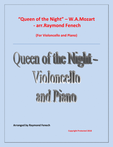 Queen of the Night - From the Magic Flute - Cello and Piano (arr. Raymond Fenech)