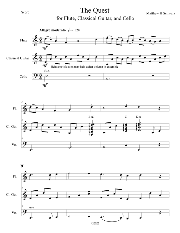 The Quest - trio for Flute, Classical Guitar, and Cello