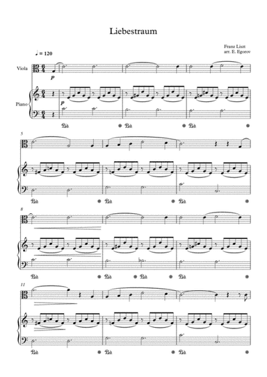 Liebestraum (Dream Of Love), Franz Liszt, For Viola & Piano (arr. Eugene Egorov)