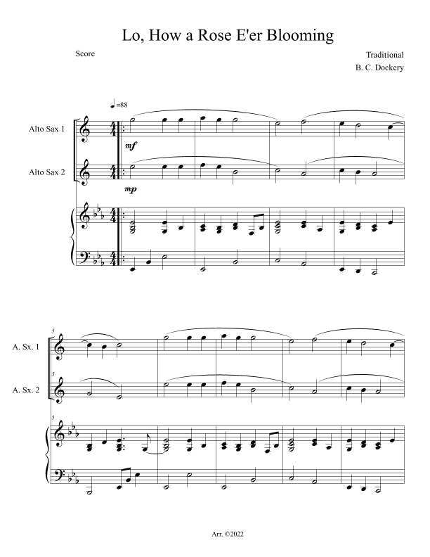 Lo, How a Rose E'er Blooming (Alto Sax Duet with Piano Accompaniment) (arr. B. C. Dockery)