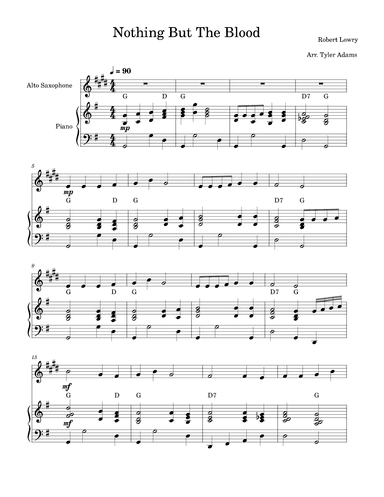 Nothing But The Blood (Alto Sax Solo and Piano) (arr. Tyler Adams)