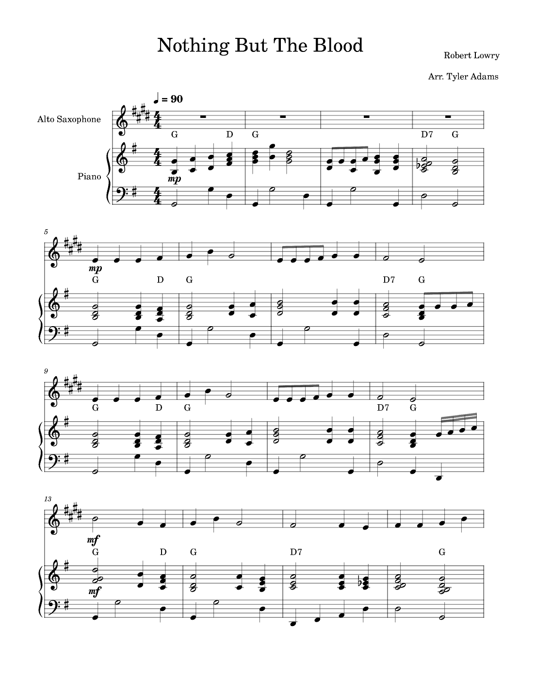 Nothing But The Blood (Alto Sax Solo and Piano) (arr. Tyler Adams)