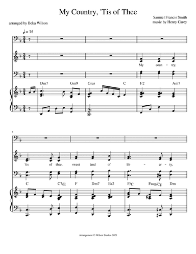 America (My Country 'Tis of Thee)--SATB choir+soloist (arr. Beka Wilson)