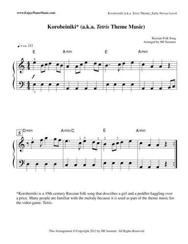 Tetris/Korobeiniki--Piano Solo (LH remains in the same position throughout!) (arr. MJ Summer)