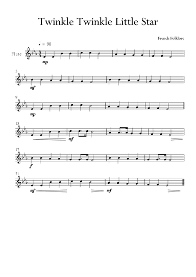 Twinkle Twinkle Little Star for Flute in Eb Major. Very Easy. (arr. Matheus Araújo)